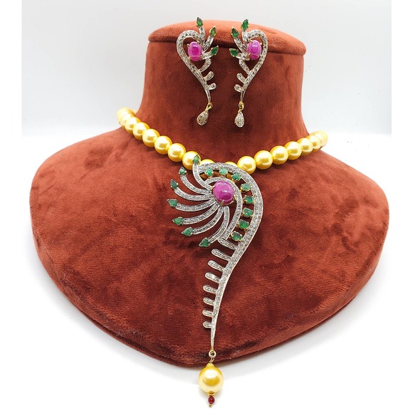 Diamond Necklace in Silver 925 with Earring - Picture 3 of 7